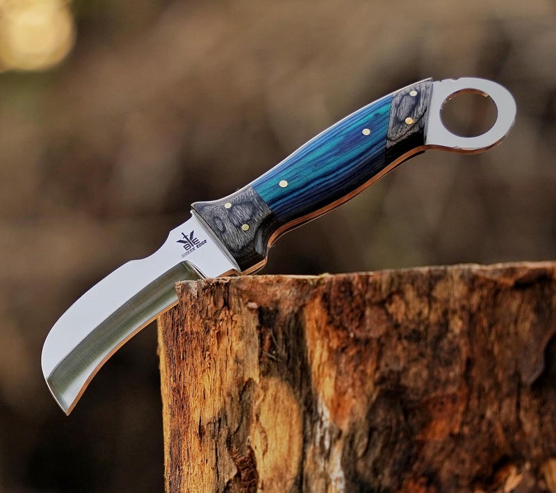 BE BREAK EDGE Handmade StainlessSteel Lineman’s Hawkbill knife with Leather sheath, Heavy Duty Utility Knife blade Electrician Wire Skinning knife for professional. - Image 3